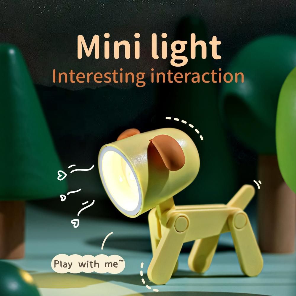 Cartoon Night Light Kid Lamp Mini Dog LED Desk Lamps Cute DIY Portable with Adjustable Phone Holder for Kids Students Bedroom Bookends Nursery Room