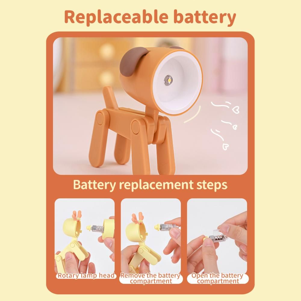 Cartoon Night Light Kid Lamp Mini Dog LED Desk Lamps Cute DIY Portable with Adjustable Phone Holder for Kids Students Bedroom Bookends Nursery Room