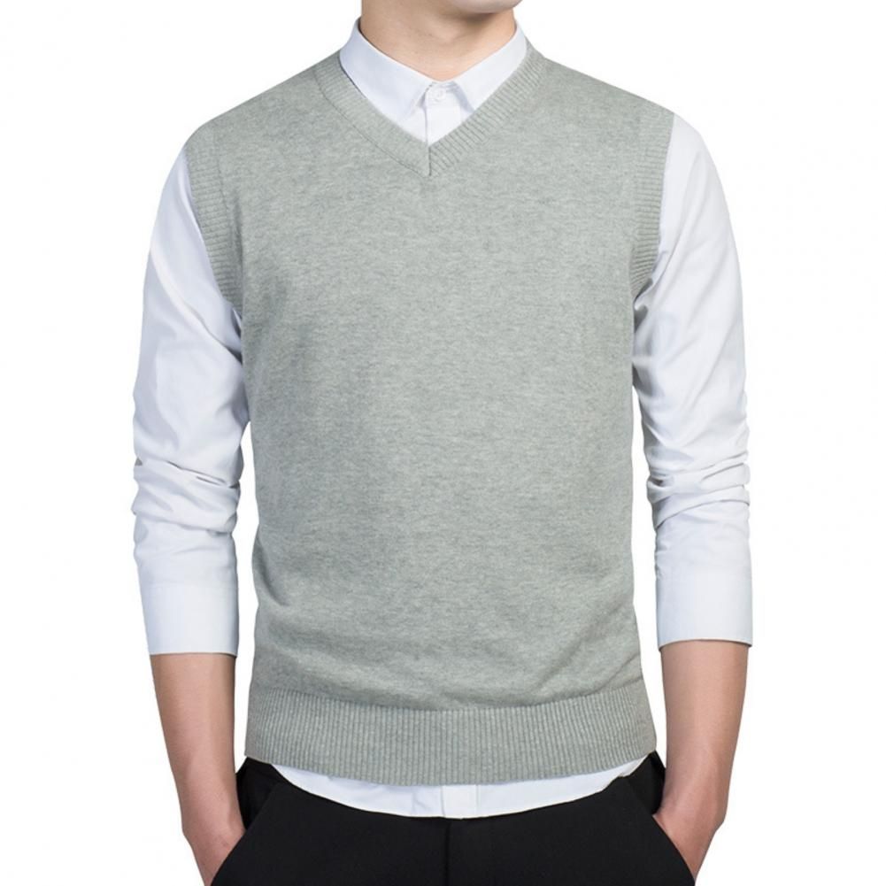 Men Autumn Winter Suit Vests Solid V Neck Gentlemen Sleeveless Waistcoat Cotton Knitted Sweater Business Vest For Wedding Party Black