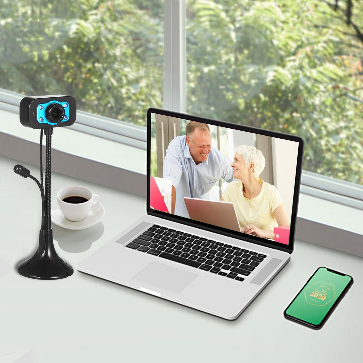 HD Webcam USB Desktop Laptop Camera Mini Plug and Play Video Calling Computer Camera with Mic Night Version LED Light Flexible Rotatable stander
