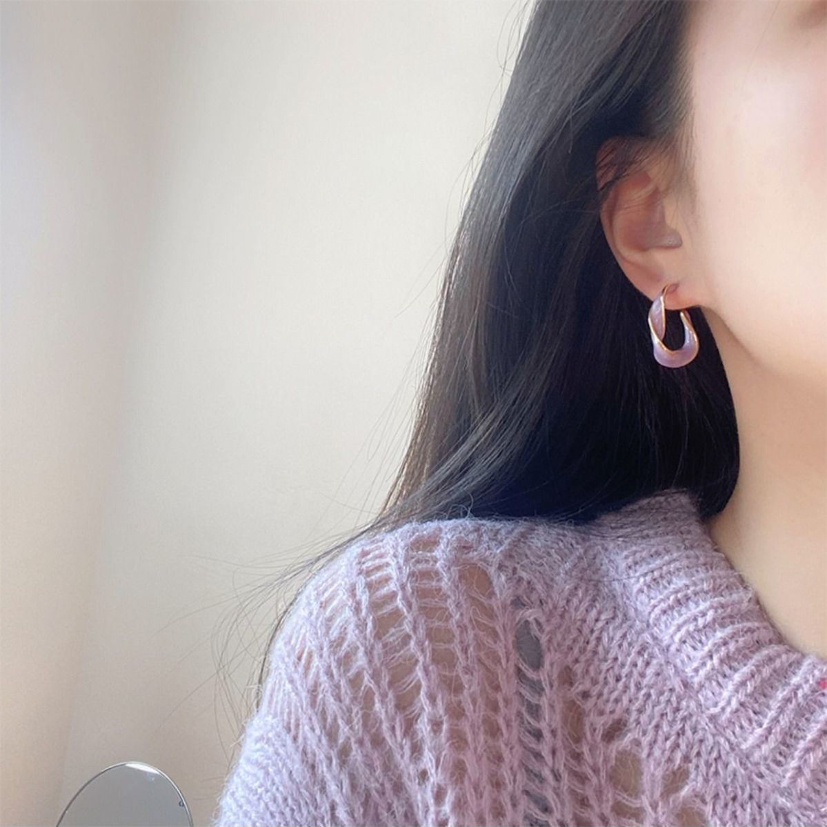 Purple Female Earrings Gentle Quicksand Ear Ring Pearlescent