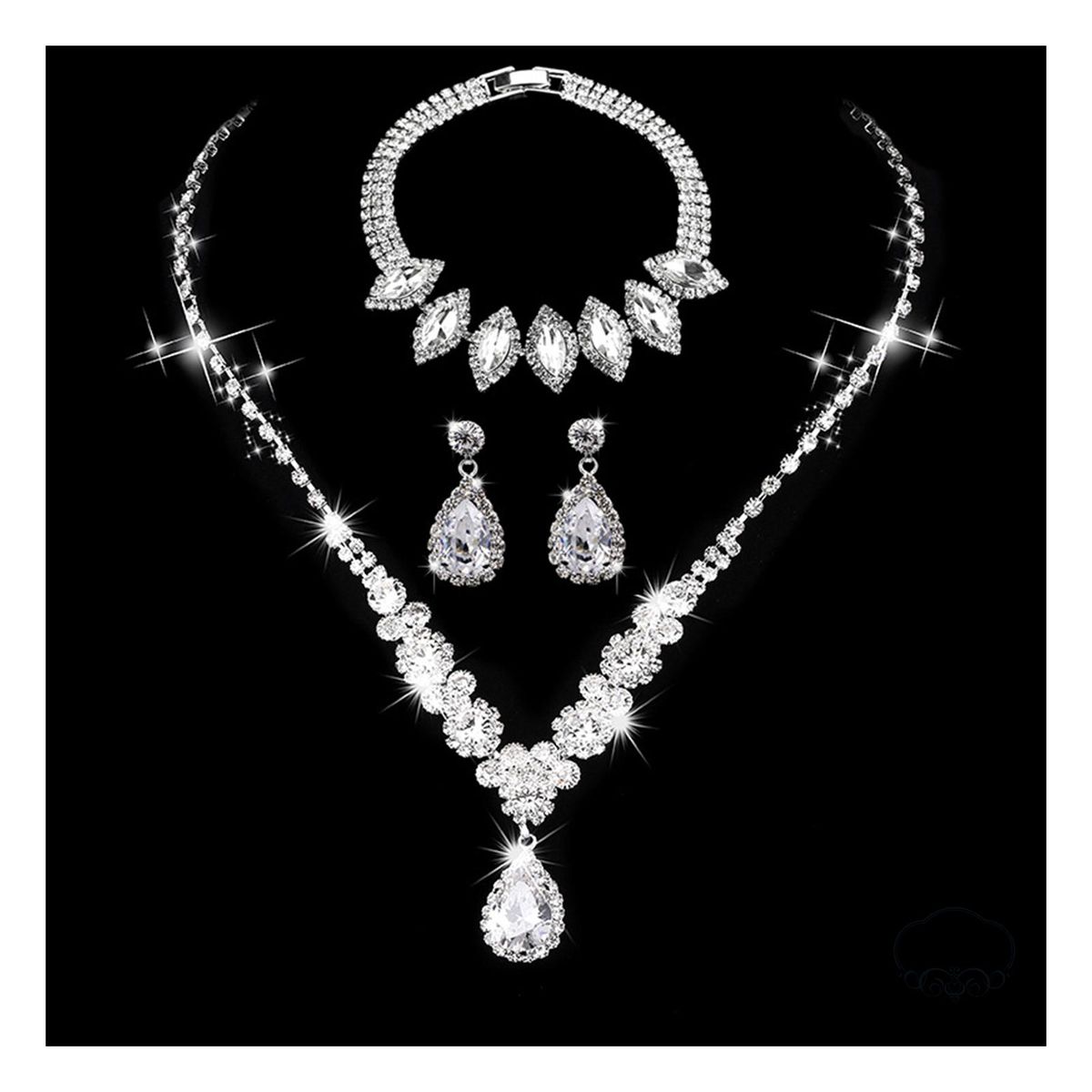 Bridal Rhinestone Necklace Earring Bracelets Teardrop