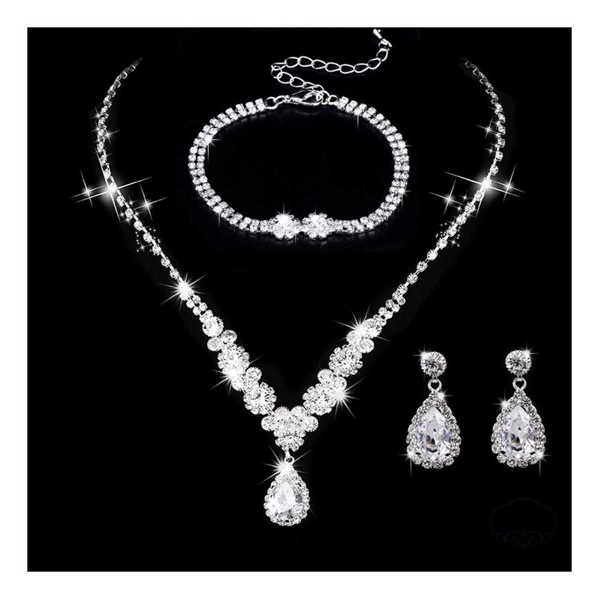 Bridal Rhinestone Necklace Earring Bracelets Teardrop