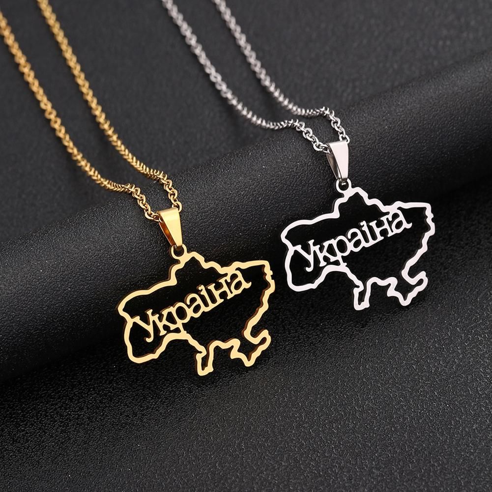 Unisex Metal Necklace Stainless Steel Ukraine Map Pendant