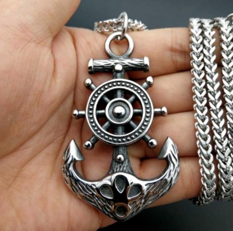 Hip Hop Punk Ship Captain Wheel Rudder With Anchor Nautical Charm Pendant Necklace For Men Fashion Jewelry Gold