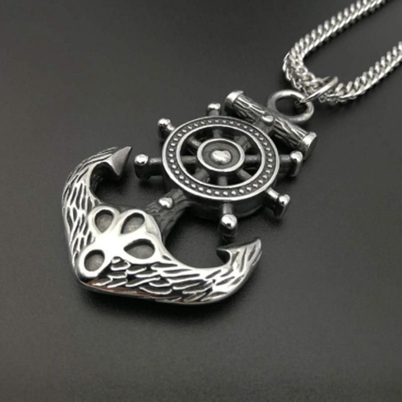 Hip Hop Punk Ship Captain Wheel Rudder With Anchor Nautical Charm Pendant Necklace For Men Fashion Jewelry Gold
