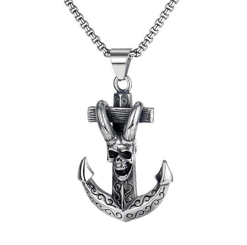 Hip Hop Punk Ship Captain Wheel Rudder With Anchor Nautical Charm Pendant Necklace For Men Fashion Jewelry Gold