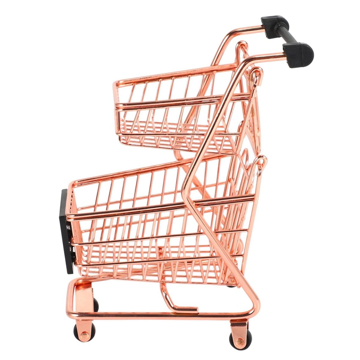Mini Double Layers Shopping Cart Model Wrought Iron Supermarket Trolley Metal Rose Gold Storage Basket Rose Gold