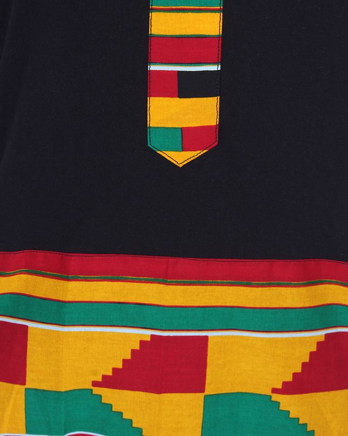Female Ankara Designed T Shirt With Pocket- Black
