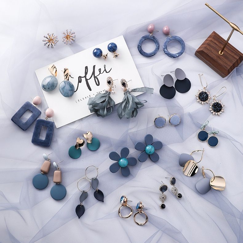 Blue Geometric Acrylic Hollow Drop Earrings
