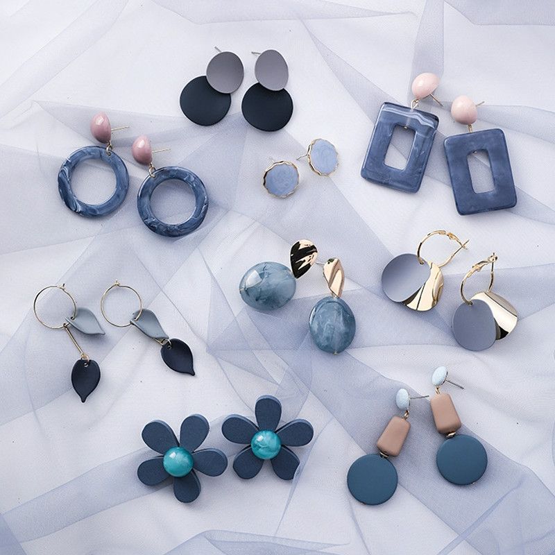Blue Geometric Acrylic Hollow Drop Earrings