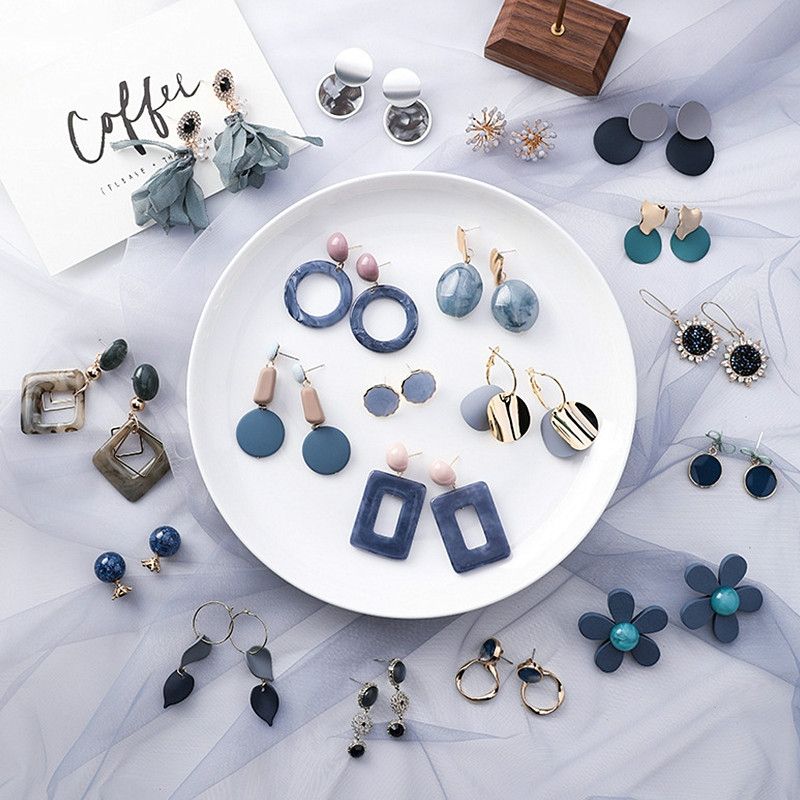 Blue Geometric Acrylic Hollow Drop Earrings