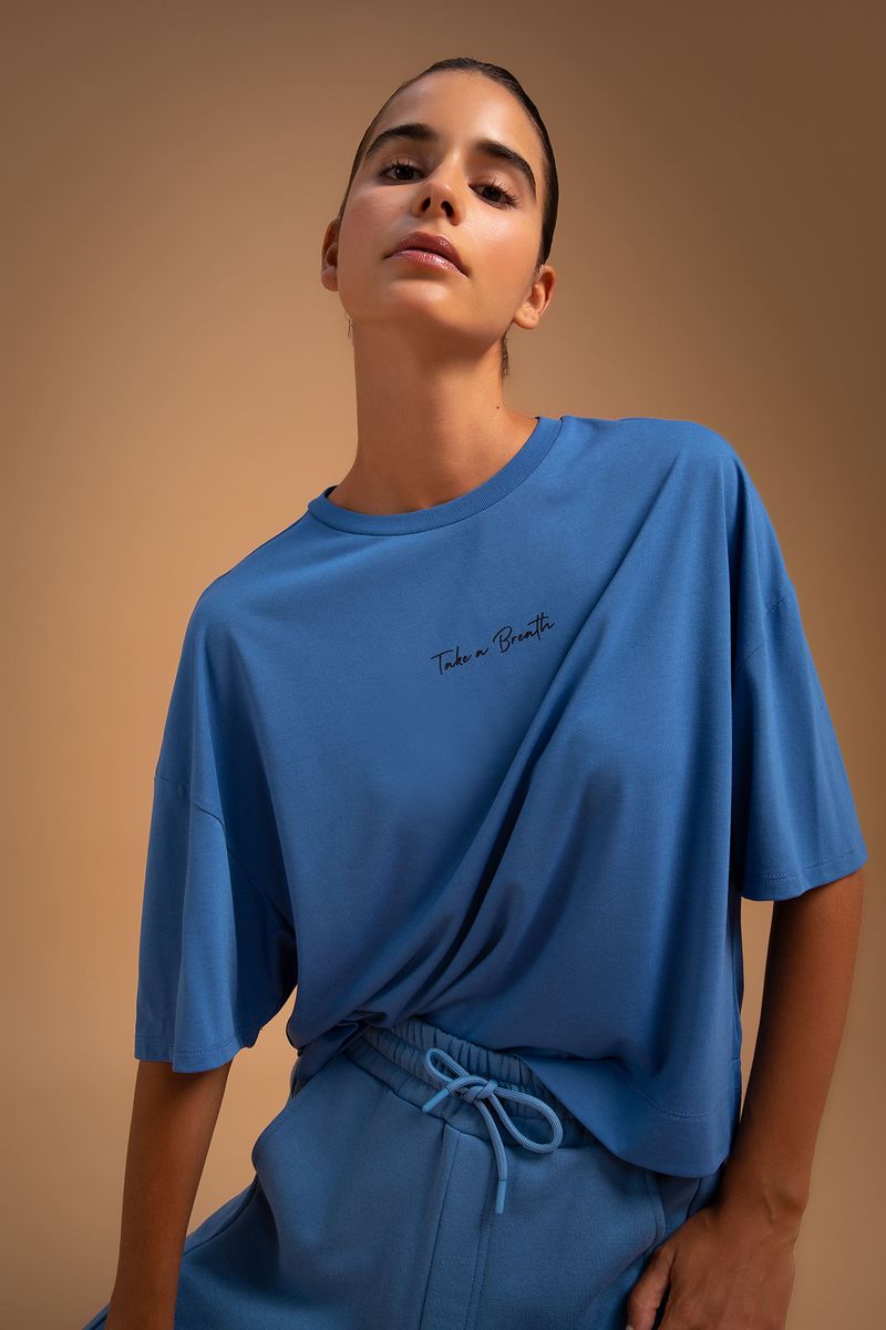 Woman Cover-Up Knitted T-Shirt-Blue
