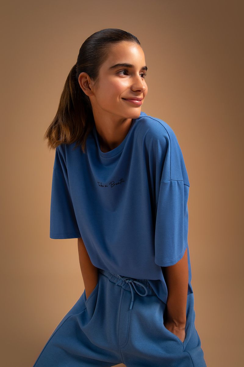 Woman Cover-Up Knitted T-Shirt-Blue