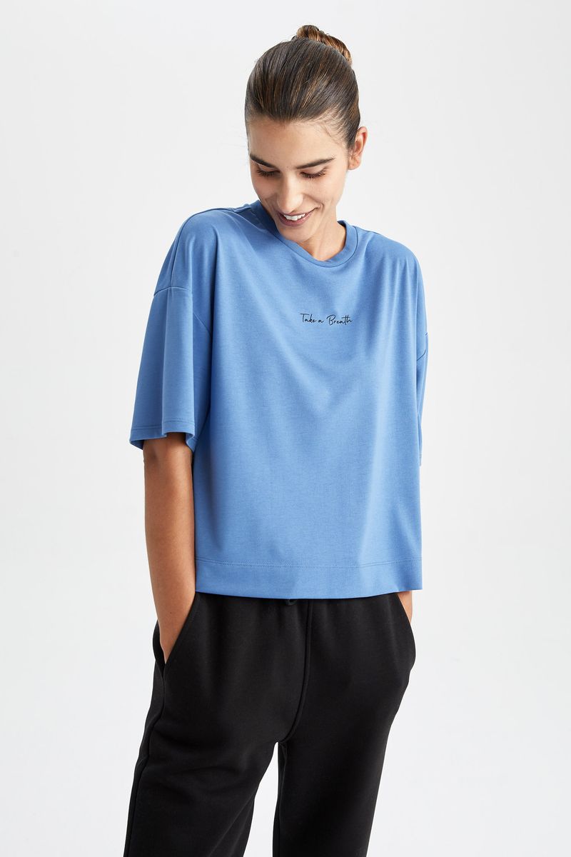 Woman Cover-Up Knitted T-Shirt-Blue
