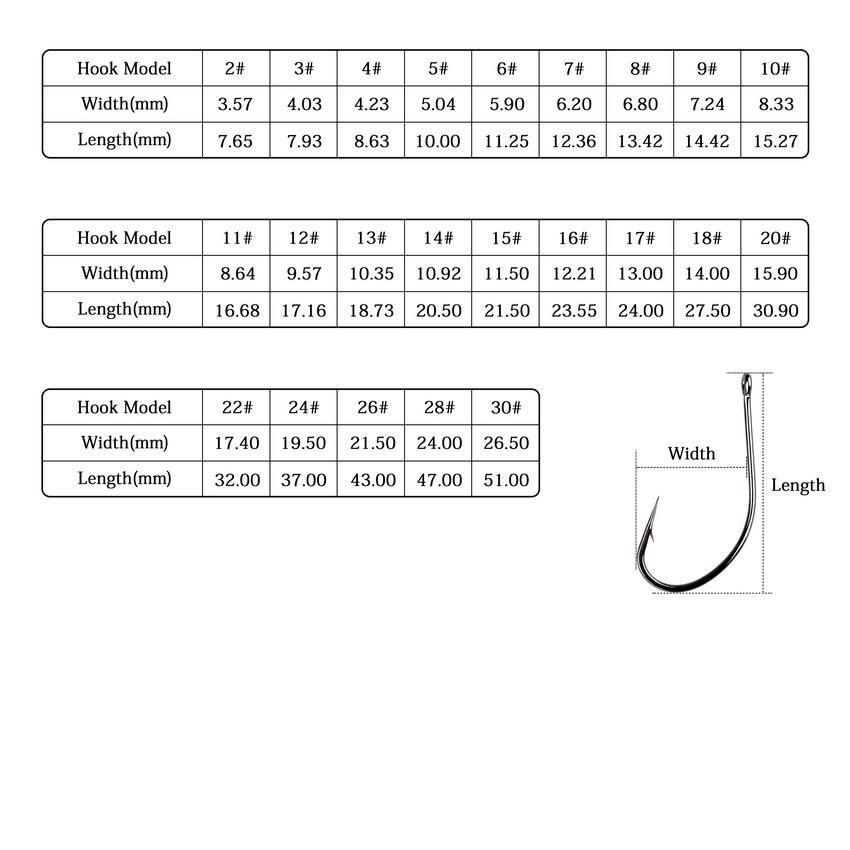 100PCS 2#-30# Black Coated Stainless Steel Fishing Hook
