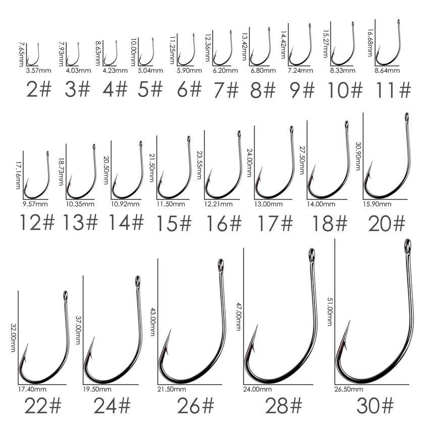 100PCS 2#-30# Black Coated Stainless Steel Fishing Hook
