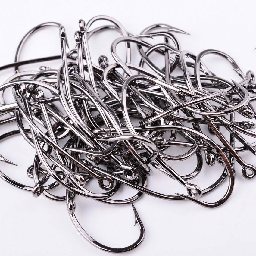 100PCS 2#-30# Black Coated Stainless Steel Fishing Hook