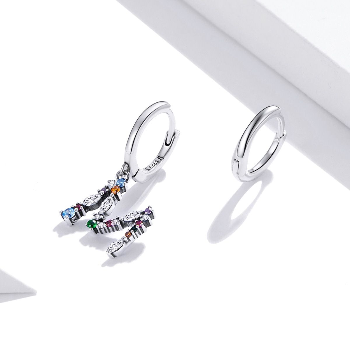 Colorful Zircon Letters M Asymmetry Women Earrings