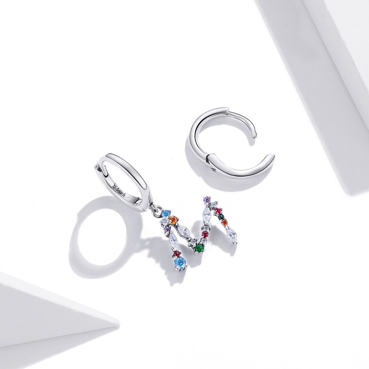 Colorful Zircon Letters M Asymmetry Women Earrings