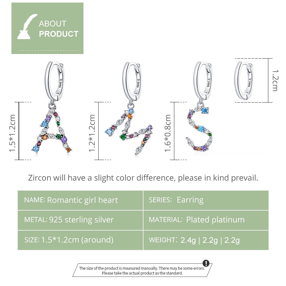 Colorful Zircon Letters M Asymmetry Women Earrings