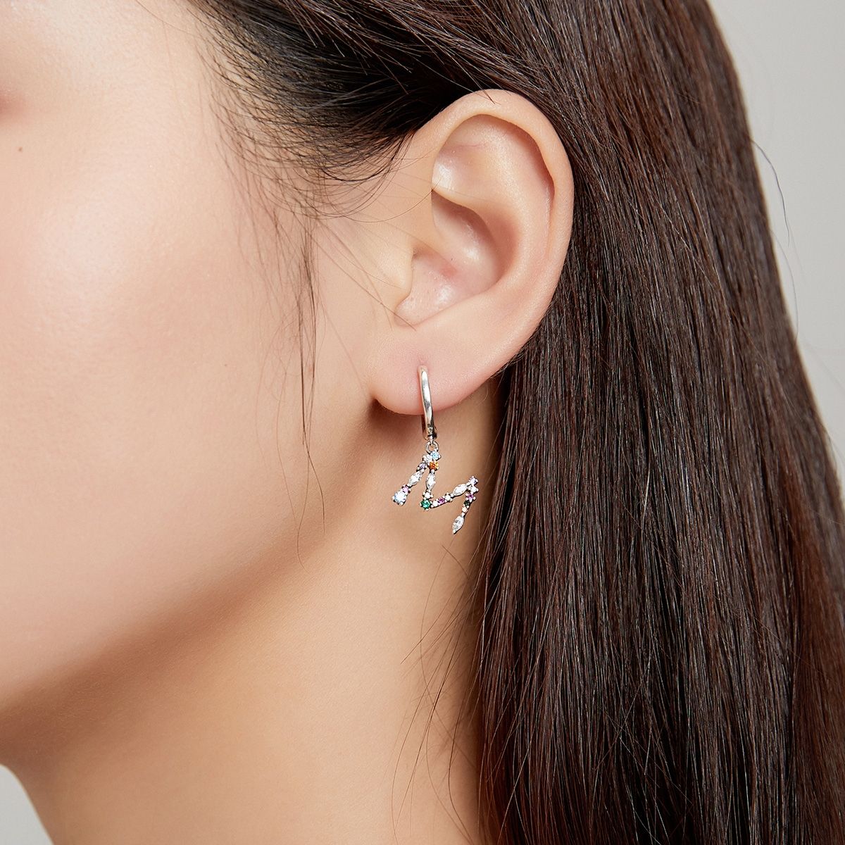 Colorful Zircon Letters M Asymmetry Women Earrings