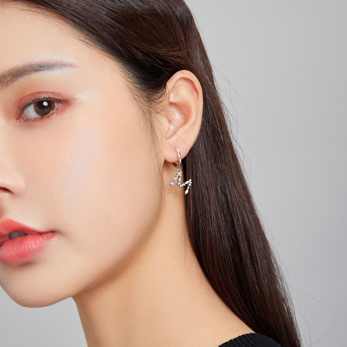 Colorful Zircon Letters M Asymmetry Women Earrings