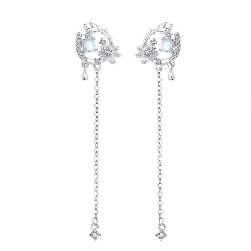 Original Mid Summer Time Flower s925 Sterling Silver Earrings Female Moonlight Stone Tulip Tassels Versatile Fairy Style Earrings