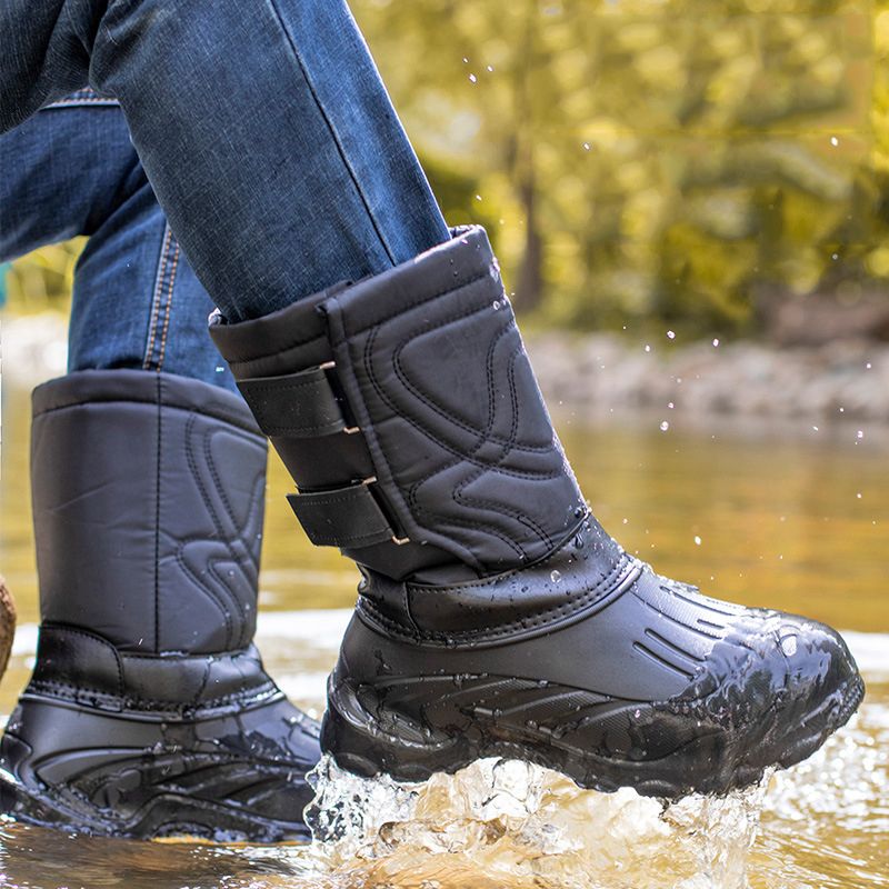 WEH Snow Men Boots Winter  Mens Army Boots Waterproof Warm Male Casual Mid-Calf Work Fishing Boot Protective Shoes-E1black