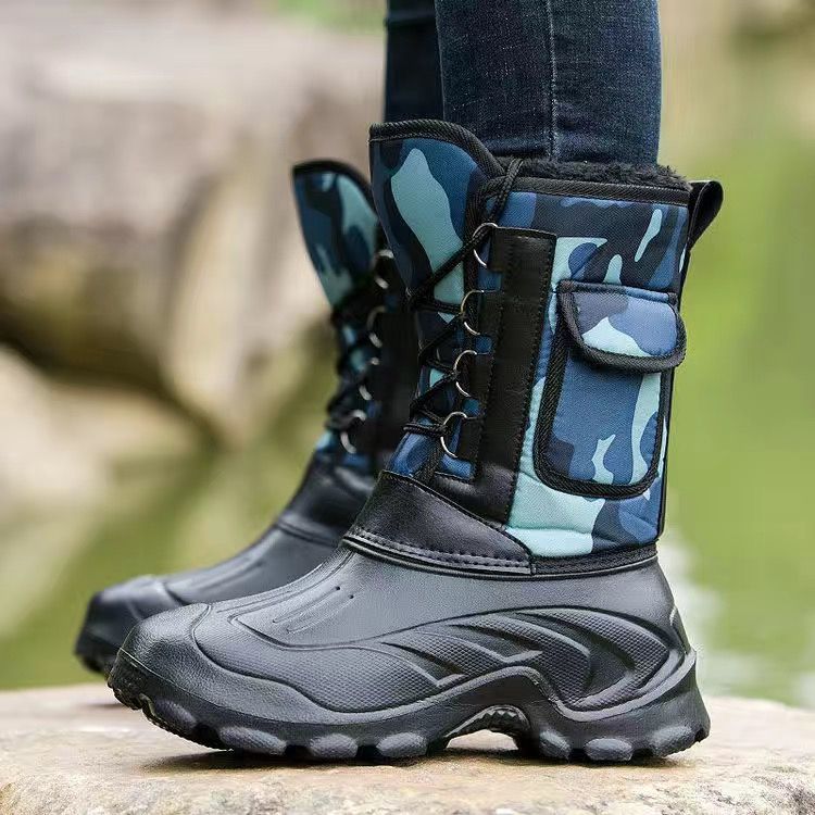 WEH Snow Men Boots Winter  Mens Army Boots Waterproof Warm Male Casual Mid-Calf Work Fishing Boot Protective Shoes-E1black