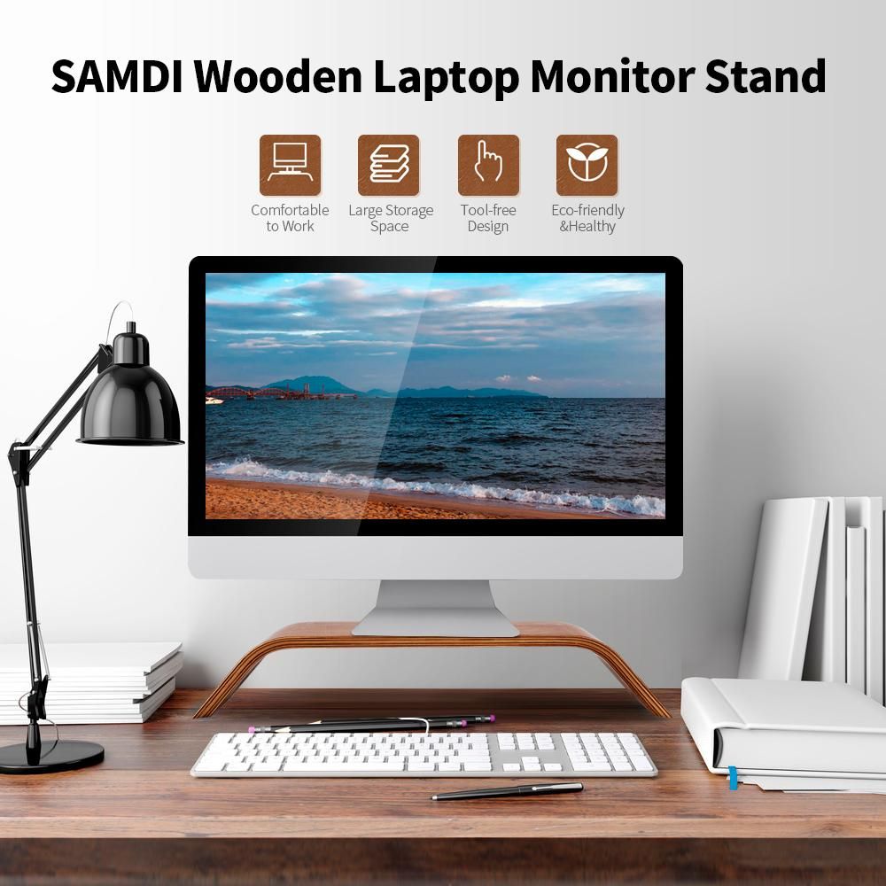 SAMDI Wooden Stand All-in-one Machine Monitor Laptop Holder Strong Bearing Capacity Stable Wooden Bracket Replacement for iMac