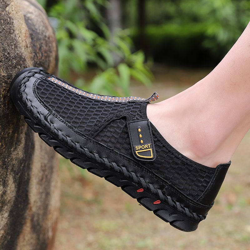 High Quality Mens Hiking Shoes EUR Size 38-48 Climbing Mountain Trekking Shoes Summer Mesh Breathable Outdoor Sneakers Non-Slip Wear-resistant Rubber Male Shoes Handmade Fishing Shoes Black