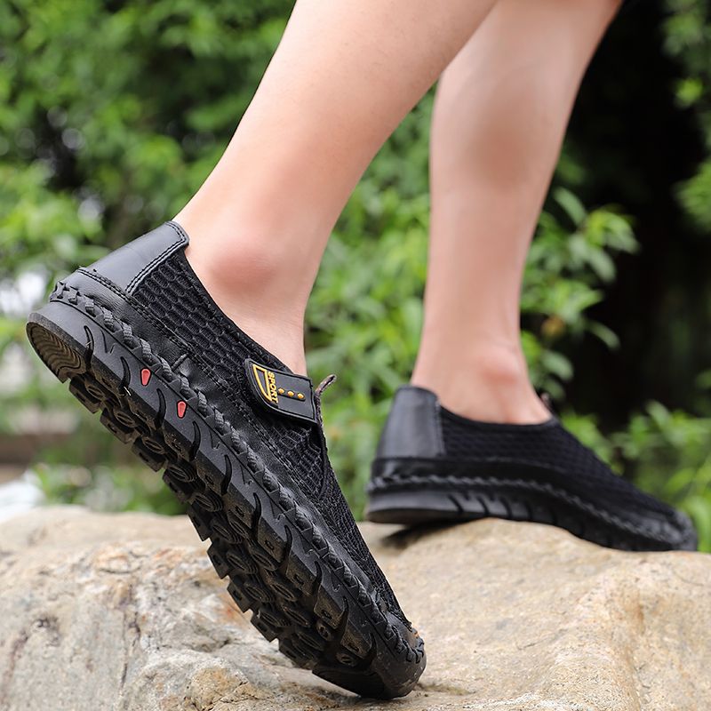 High Quality Mens Hiking Shoes EUR Size 38-48 Climbing Mountain Trekking Shoes Summer Mesh Breathable Outdoor Sneakers Non-Slip Wear-resistant Rubber Male Shoes Handmade Fishing Shoes Black