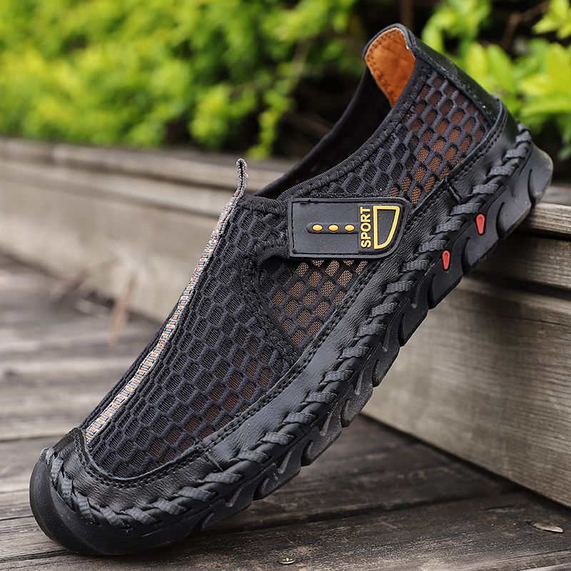 High Quality Mens Hiking Shoes EUR Size 38-48 Climbing Mountain Trekking Shoes Summer Mesh Breathable Outdoor Sneakers Non-Slip Wear-resistant Rubber Male Shoes Handmade Fishing Shoes Black