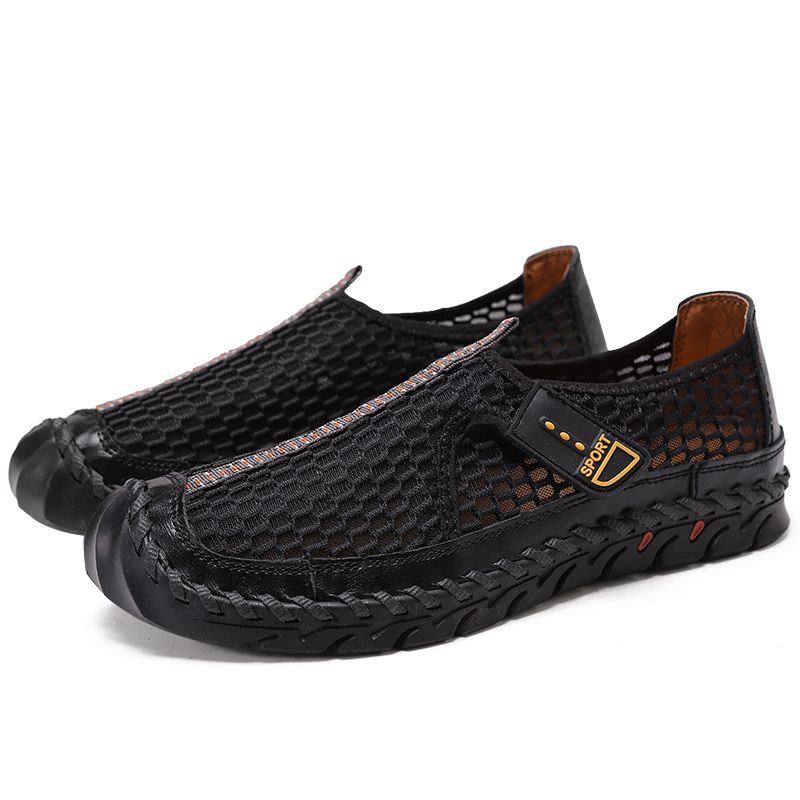 High Quality Mens Hiking Shoes EUR Size 38-48 Climbing Mountain Trekking Shoes Summer Mesh Breathable Outdoor Sneakers Non-Slip Wear-resistant Rubber Male Shoes Handmade Fishing Shoes Black