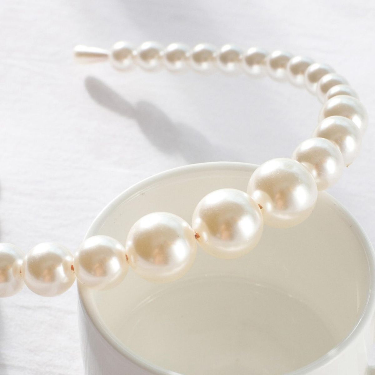 Hellery White Faux Pearl Headband Hairbands Bridal Bling Hair