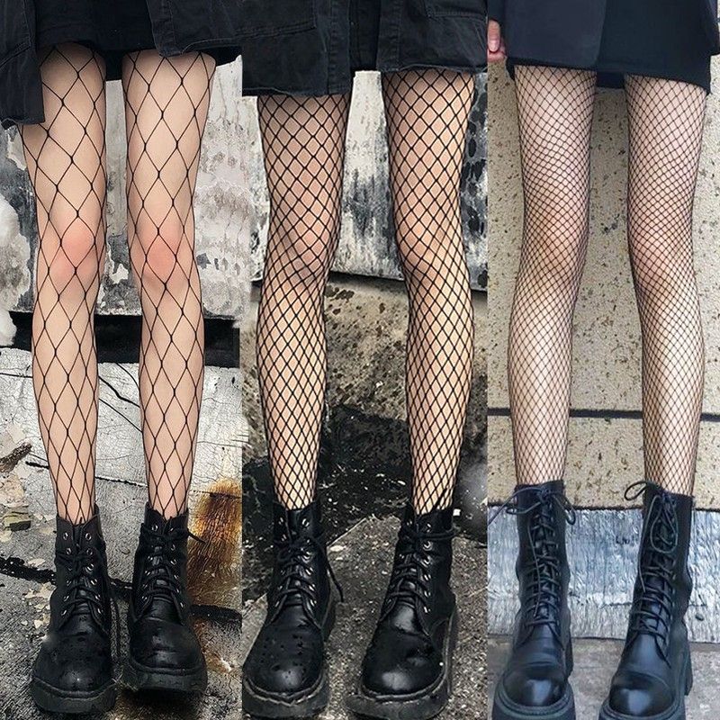 (black Big Mesh)Lolita Cosplay Girls Long Fishnet Body Stockings Fish Net Pantyhose Mesh Nylon SMA