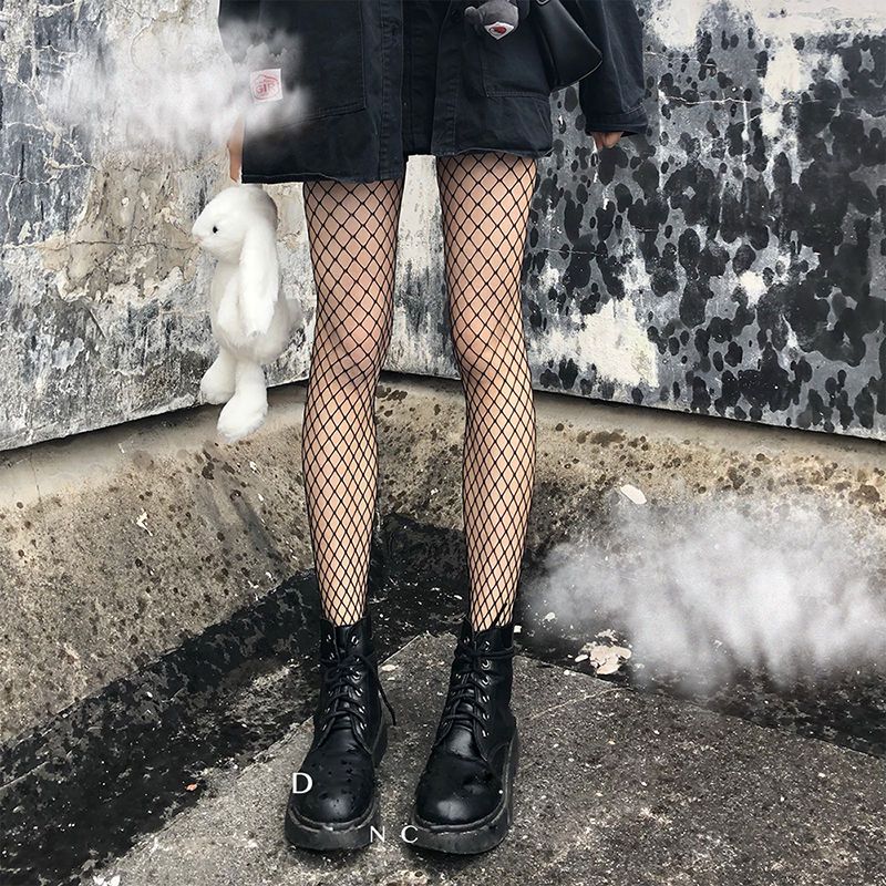 (black Big Mesh)Lolita Cosplay Girls Long Fishnet Body Stockings Fish Net Pantyhose Mesh Nylon SMA