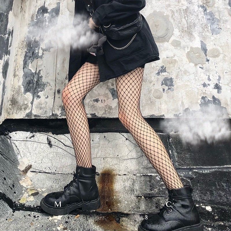 (black Big Mesh)Lolita Cosplay Girls Long Fishnet Body Stockings Fish Net Pantyhose Mesh Nylon SMA