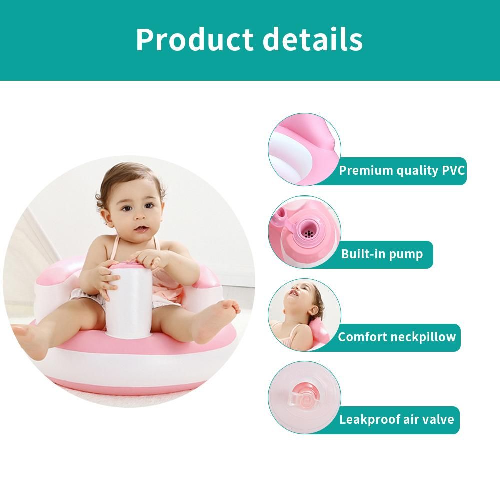 Inflatable Baby Chair Portable Kids Sofa Training Seat Pushchair for Feeding Shower Play Beach PVC Blue