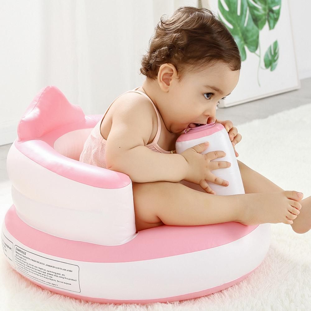 Inflatable Baby Chair Portable Kids Sofa Training Seat Pushchair for Feeding Shower Play Beach PVC Blue