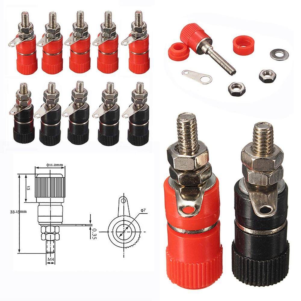 10Pcs 4mm Banana Socket Nickel-plated Link Post Nut Banana Plug Jack Connector Red Black
