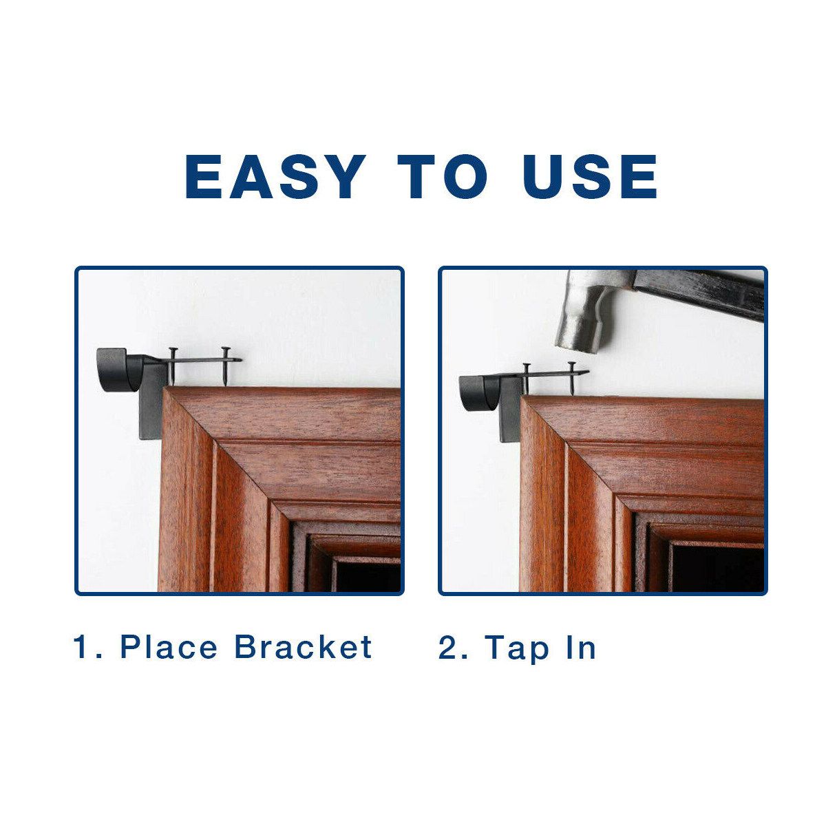 2PCS Hanging Curtain Rod Pole Holder Bracket Tap Window Frame No Drill Silver 2pcs