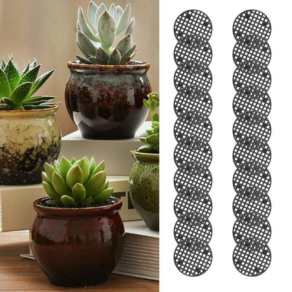 10Pcs Flower Pot Hole Mesh Pad Bonsai Pot Bottom Grid Mat Bottom Mat Prevent Soil Loss Breathable Gasket (Black)