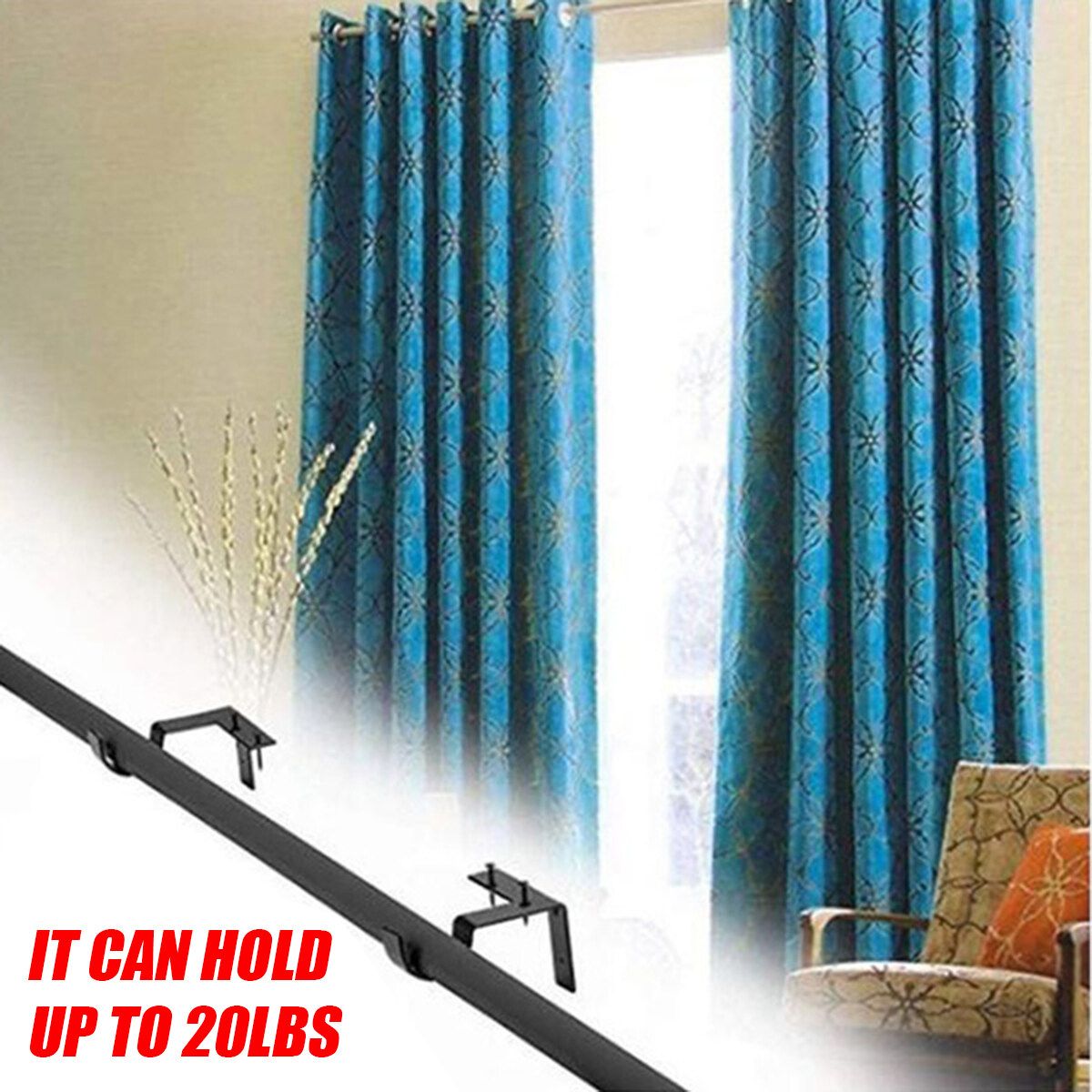 2PCS Hanging Curtain Rod Pole Holder Bracket Tap Window Frame No Drill Black 2pcs