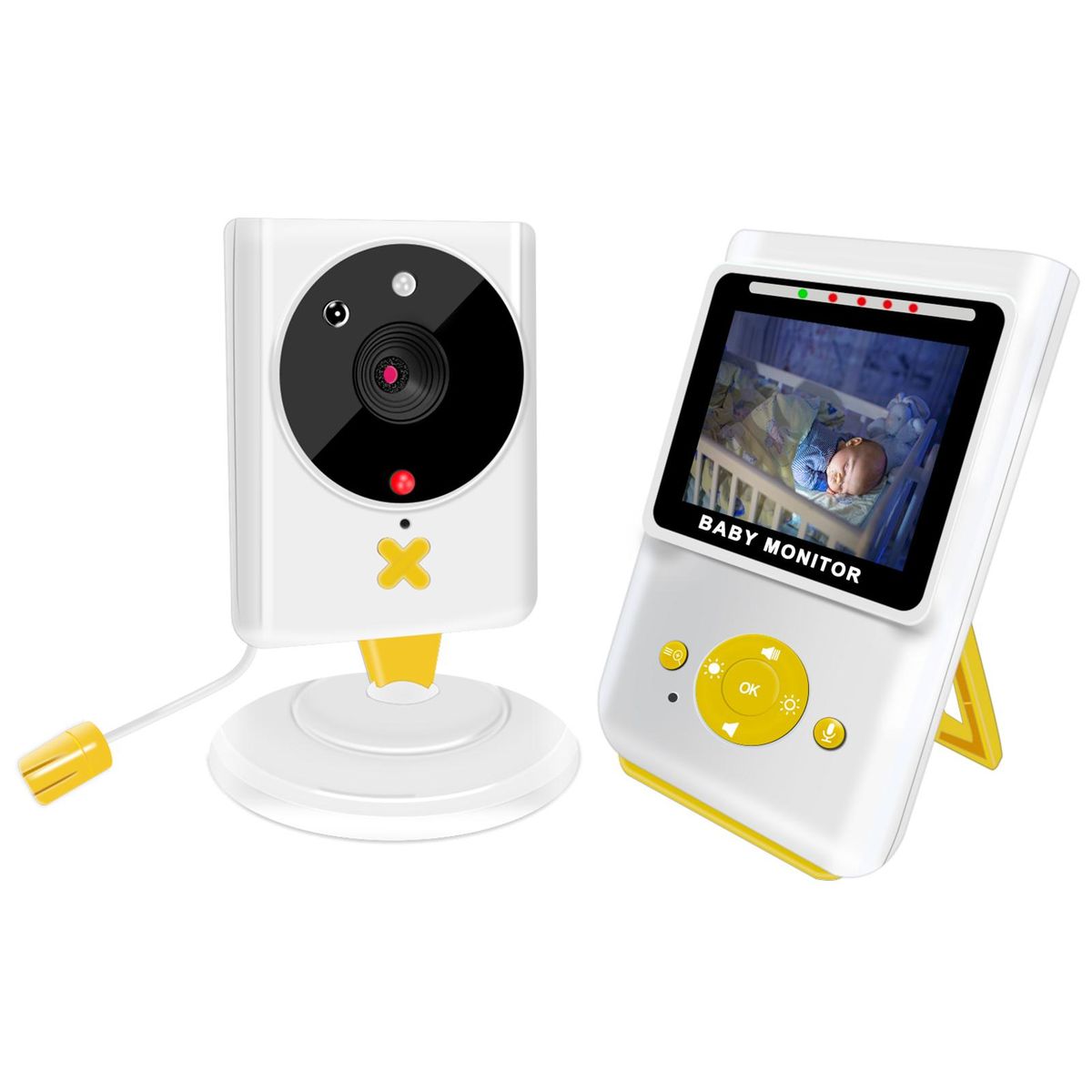 Wireless Baby Monitor Digital Camera Video Monitor for Kids with 2.4 Inch TFT Screen 30M Indoor Transmission Supports Two-Way Talk Room Temperature Detection IR Night Vision Alarm Clock Setting Built-in Lullabies