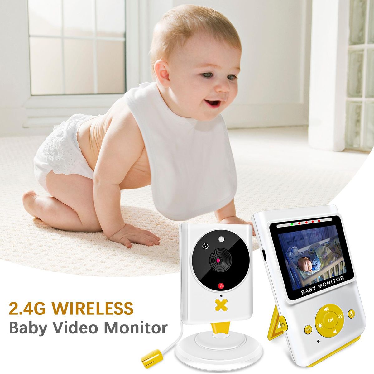 Wireless Baby Monitor Digital Camera Video Monitor for Kids with 2.4 Inch TFT Screen 30M Indoor Transmission Supports Two-Way Talk Room Temperature Detection IR Night Vision Alarm Clock Setting Built-in Lullabies