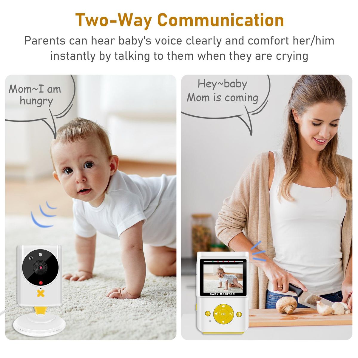 Wireless Baby Monitor Digital Camera Video Monitor for Kids with 2.4 Inch TFT Screen 30M Indoor Transmission Supports Two-Way Talk Room Temperature Detection IR Night Vision Alarm Clock Setting Built-in Lullabies