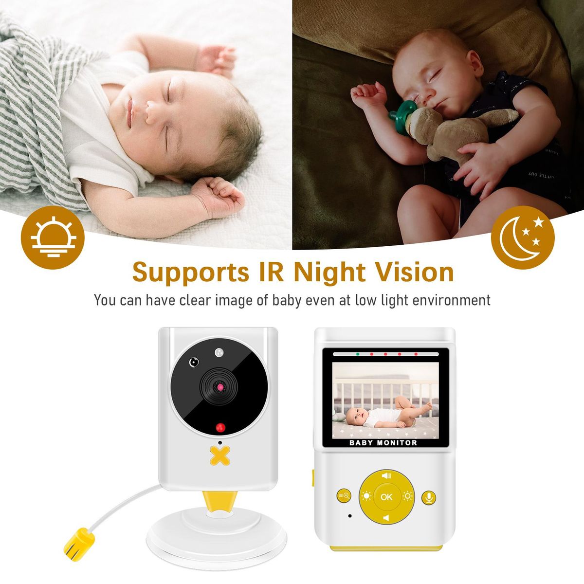 Wireless Baby Monitor Digital Camera Video Monitor for Kids with 2.4 Inch TFT Screen 30M Indoor Transmission Supports Two-Way Talk Room Temperature Detection IR Night Vision Alarm Clock Setting Built-in Lullabies