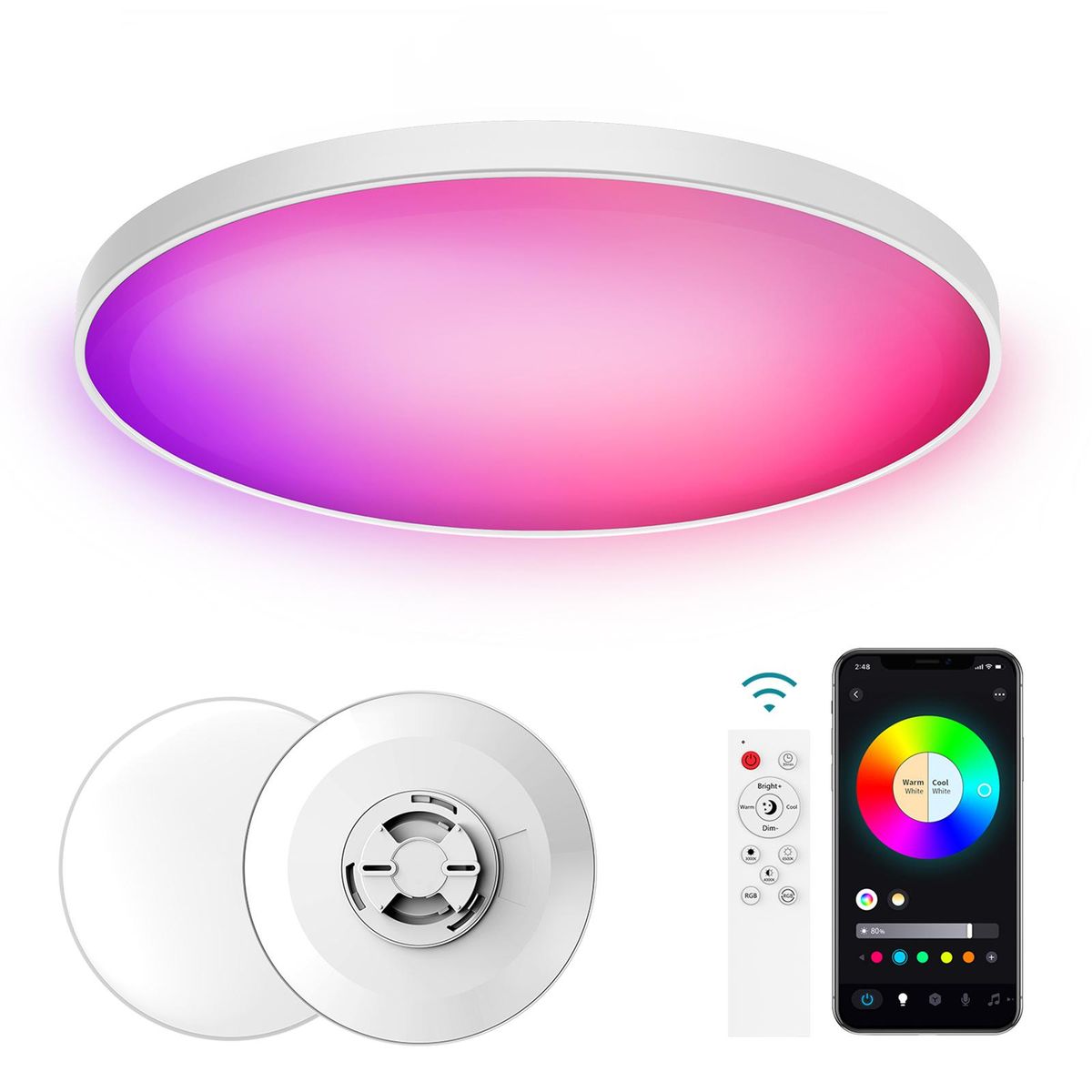 30W Intelligent RGB Dimming Ceiling Lamp 220 V Wi-fi+BT 2.4G Remote Controlling Built-in Microphone & Music Player Voice Control Dome Light